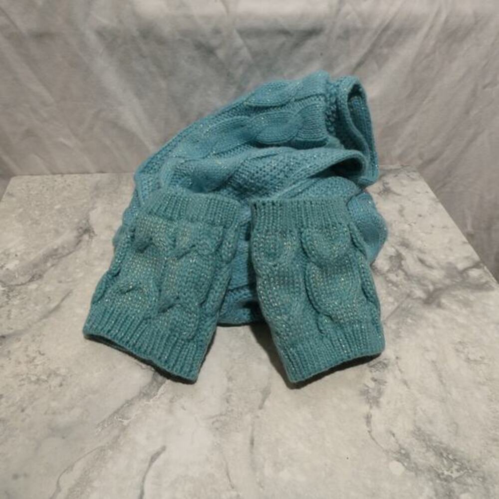 The Royal Standard Scarf and Glove Set Women OS‎ Blue Cable Knit Gold Sparkle
